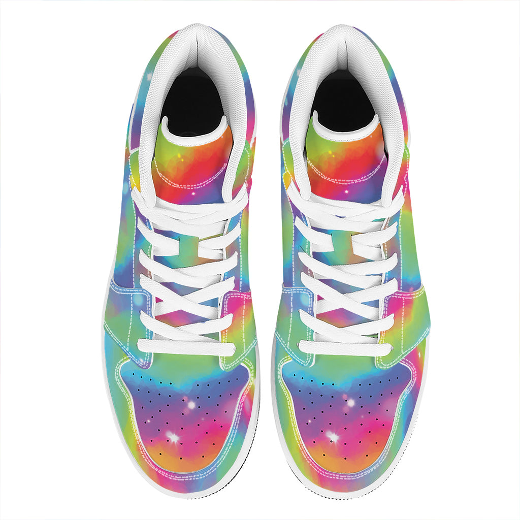 Rainbow Spiral Tie Dye Print High Top Leather Sneakers