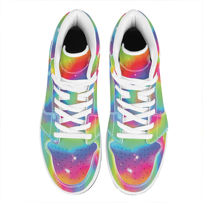 Rainbow Spiral Tie Dye Print High Top Leather Sneakers