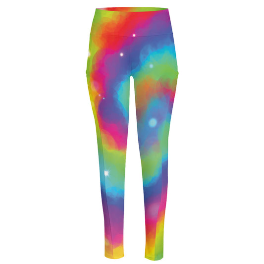 Rainbow Spiral Tie Dye Print High-Waisted Pocket Leggings