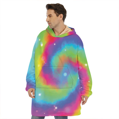 Rainbow Spiral Tie Dye Print Hoodie Blanket