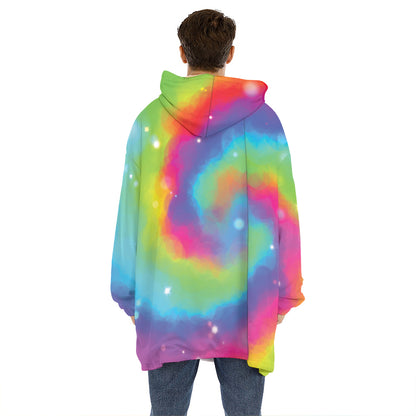 Rainbow Spiral Tie Dye Print Hoodie Blanket