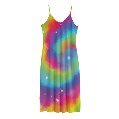 Rainbow Spiral Tie Dye Print Jersey Midi Cami Dress
