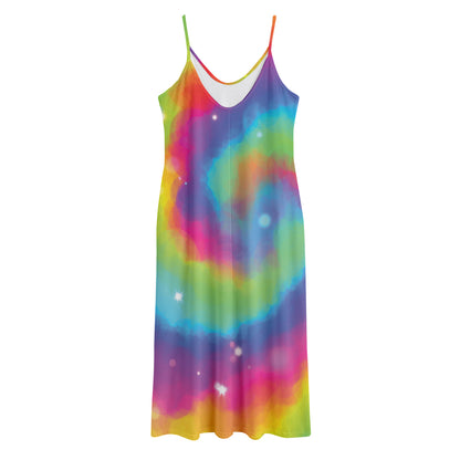 Rainbow Spiral Tie Dye Print Jersey Midi Cami Dress