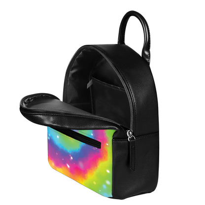 Rainbow Spiral Tie Dye Print Leather Backpack