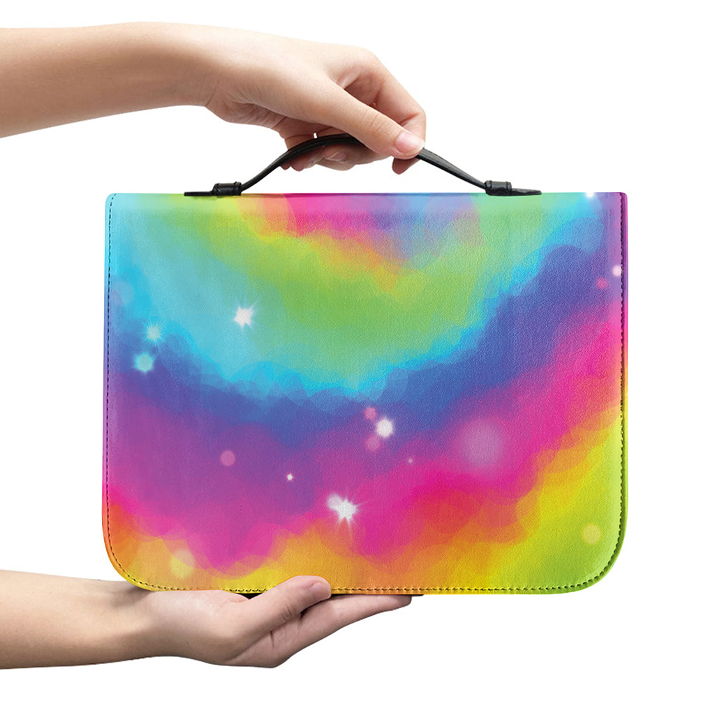 Rainbow Spiral Tie Dye Print Leather Bible Cover