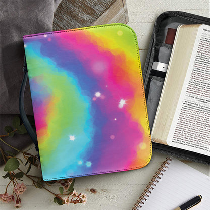 Rainbow Spiral Tie Dye Print Leather Bible Cover