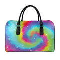 Rainbow Spiral Tie Dye Print Leather Duffel Bag