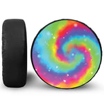 Rainbow Spiral Tie Dye Print Leather Spare Tire Cover