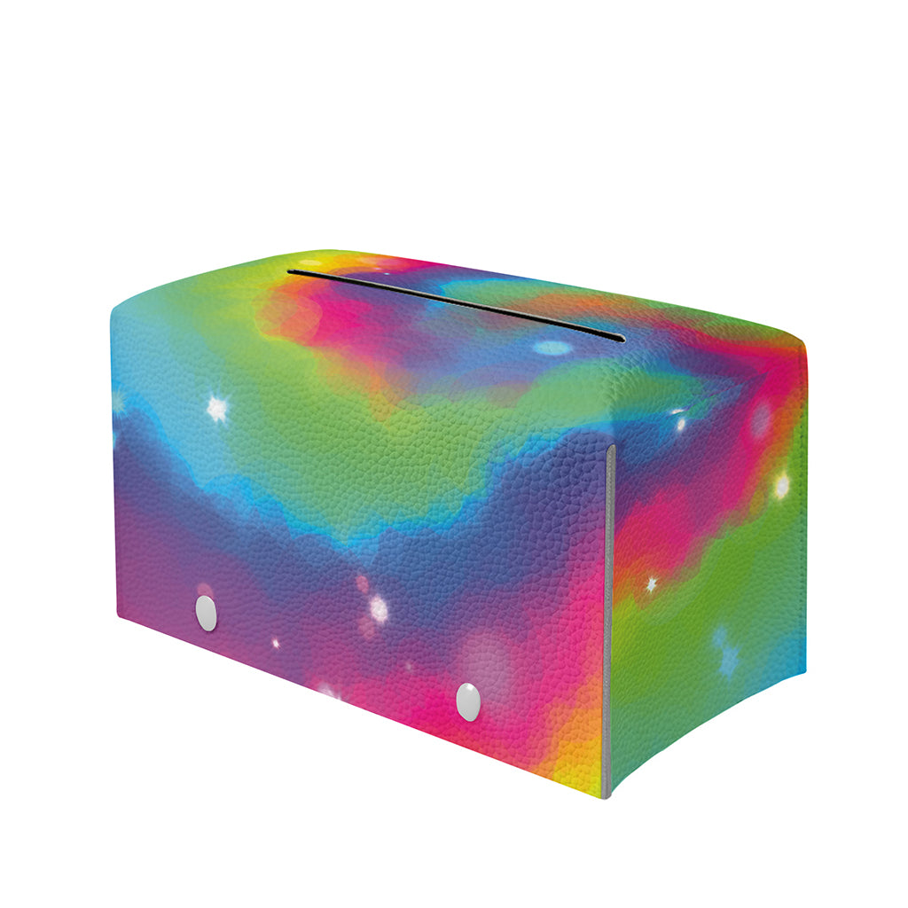 Rainbow Spiral Tie Dye Print Leather Tissue Box Cover