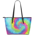 Rainbow Spiral Tie Dye Print Leather Tote Bag With Zipper