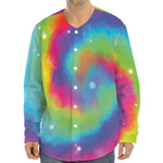 Rainbow Spiral Tie Dye Print Long Sleeve Baseball Jersey