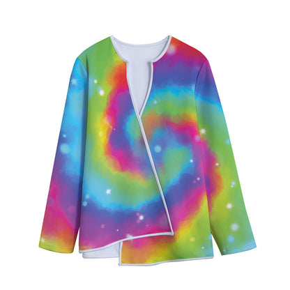 Rainbow Spiral Tie Dye Print Long Sleeve Short Coat