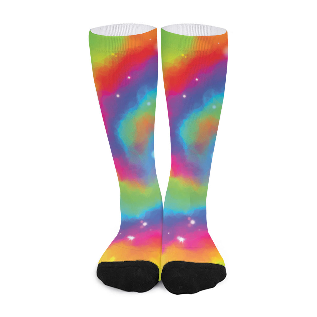 Rainbow Spiral Tie Dye Print Long Socks