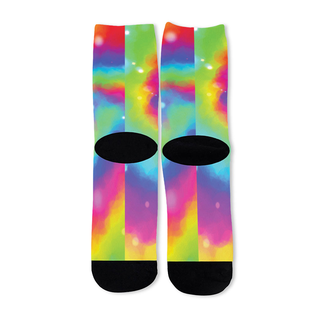 Rainbow Spiral Tie Dye Print Long Socks