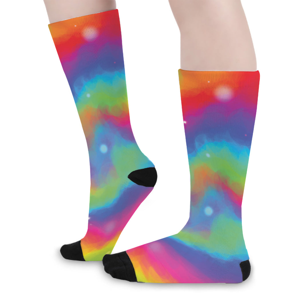 Rainbow Spiral Tie Dye Print Long Socks