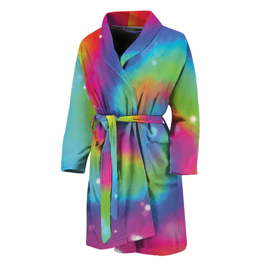 Rainbow Spiral Tie Dye Print Men's Bathrobe