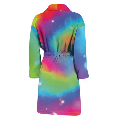 Rainbow Spiral Tie Dye Print Men's Bathrobe