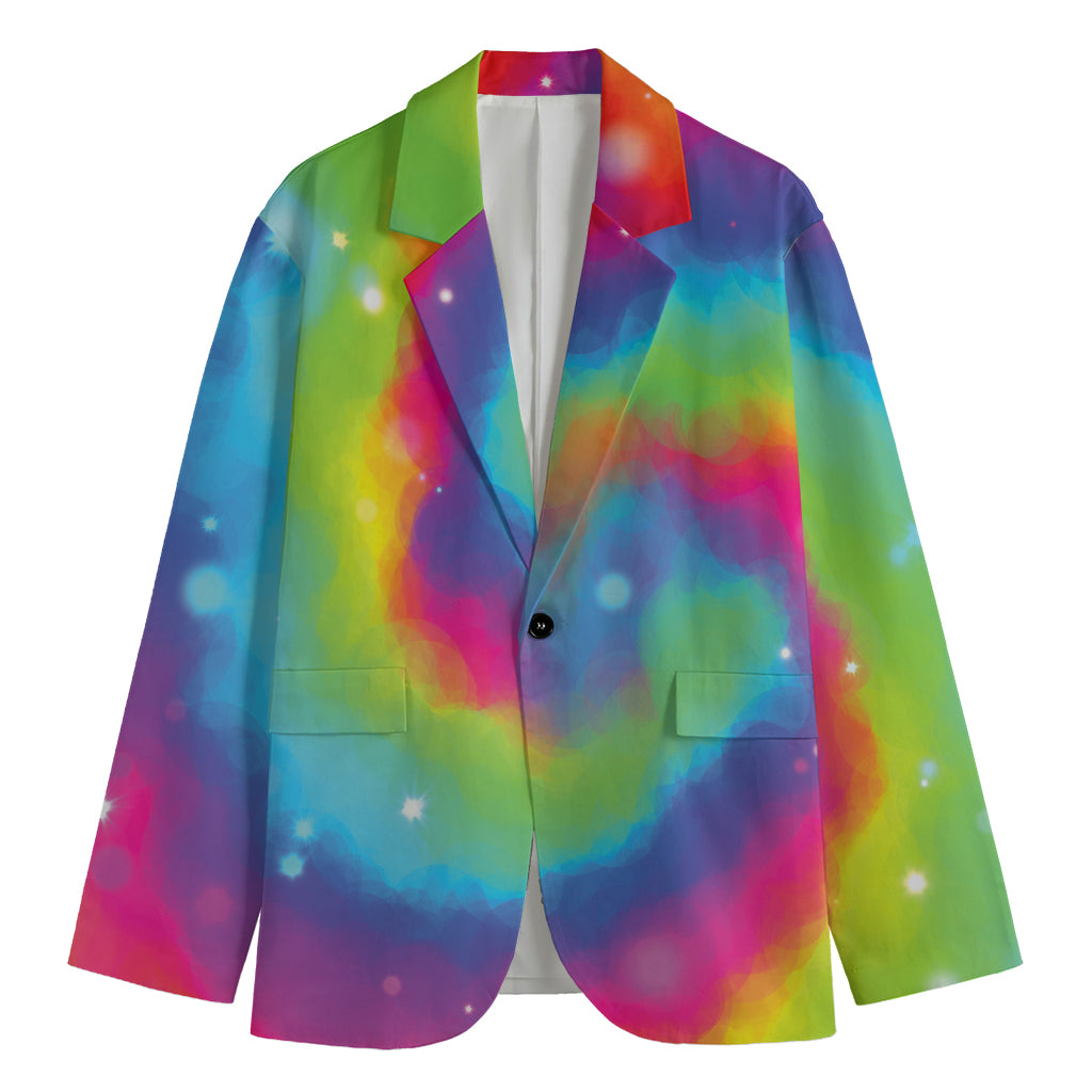 Rainbow Spiral Tie Dye Print Men's Blazer