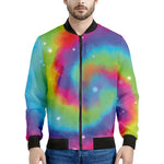 Rainbow Spiral Tie Dye Print Men's Bomber Jacket