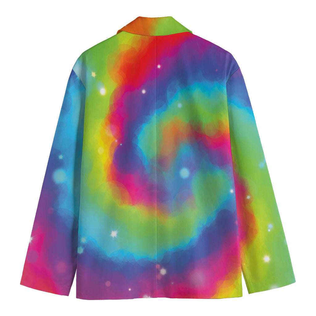 Rainbow Spiral Tie Dye Print Men's Cotton Blazer
