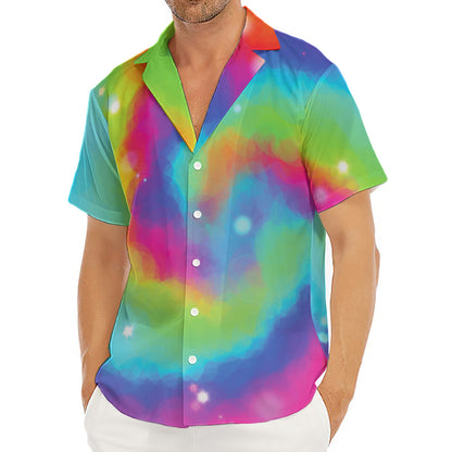 Rainbow Spiral Tie Dye Print Men's Deep V-Neck Shirt