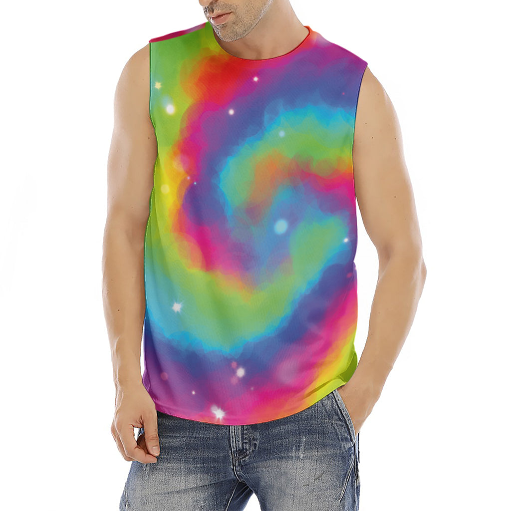Rainbow Spiral Tie Dye Print Men's Fitness Tank Top
