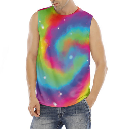 Rainbow Spiral Tie Dye Print Men's Fitness Tank Top