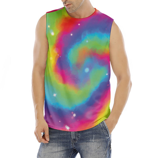 Rainbow Spiral Tie Dye Print Men's Fitness Tank Top
