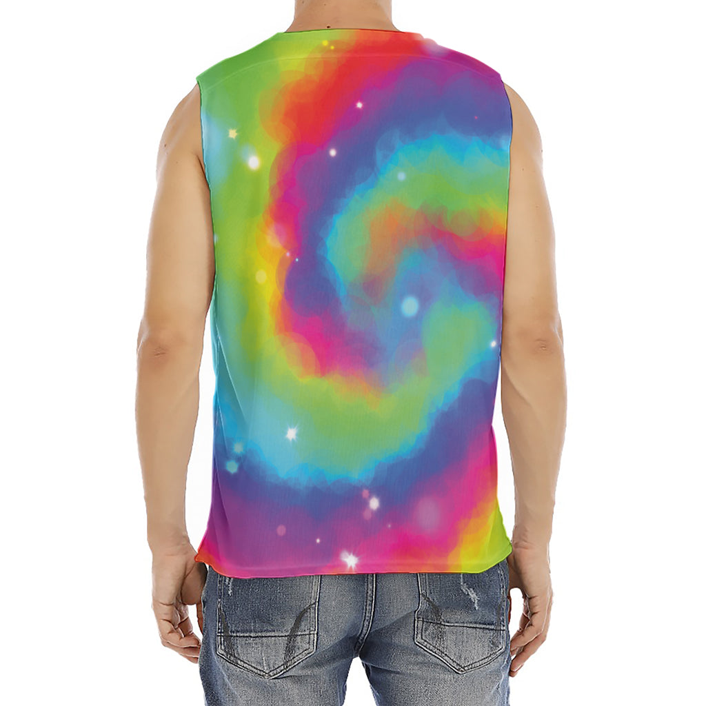 Rainbow Spiral Tie Dye Print Men's Fitness Tank Top