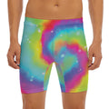 Rainbow Spiral Tie Dye Print Men's Long Boxer Briefs