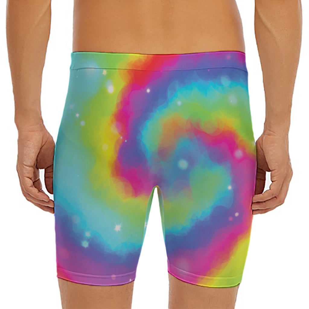 Rainbow Spiral Tie Dye Print Men's Long Boxer Briefs