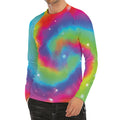 Rainbow Spiral Tie Dye Print Men's Long Sleeve Rash Guard