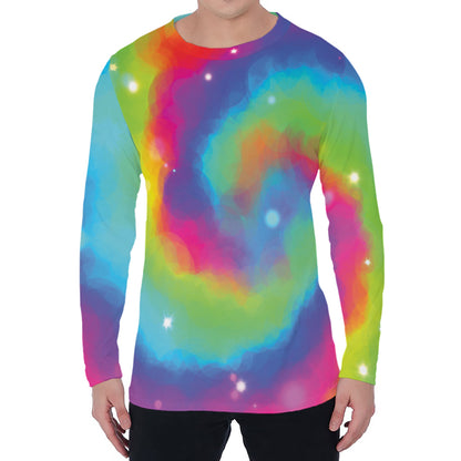 Rainbow Spiral Tie Dye Print Men's Long Sleeve T-Shirt