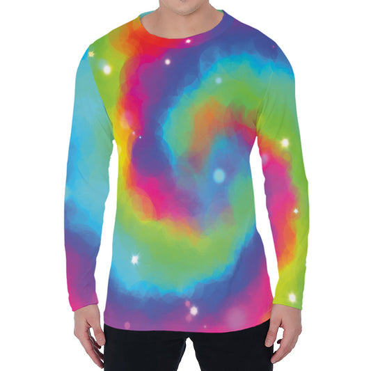 Rainbow Spiral Tie Dye Print Men's Long Sleeve T-Shirt