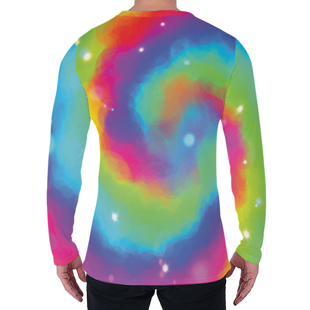 Rainbow Spiral Tie Dye Print Men's Long Sleeve T-Shirt