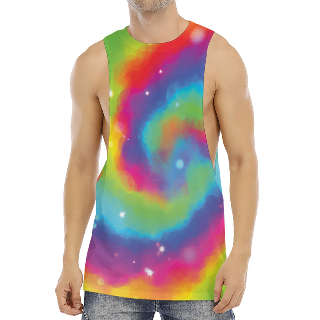 Rainbow Spiral Tie Dye Print Men's Muscle Tank Top