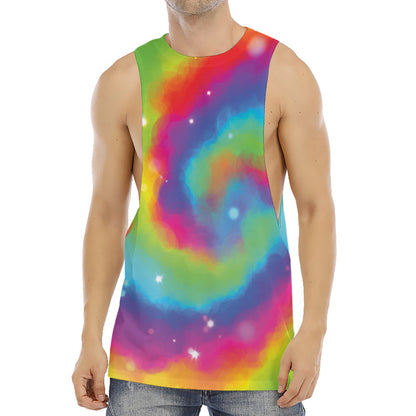 Rainbow Spiral Tie Dye Print Men's Muscle Tank Top