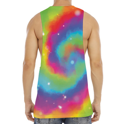 Rainbow Spiral Tie Dye Print Men's Muscle Tank Top