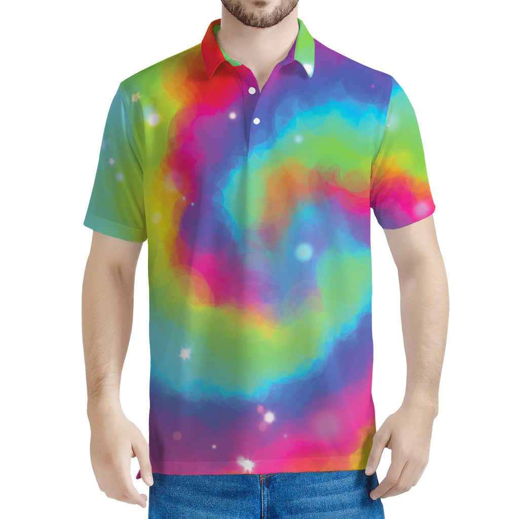 Rainbow Spiral Tie Dye Print Men's Polo Shirt