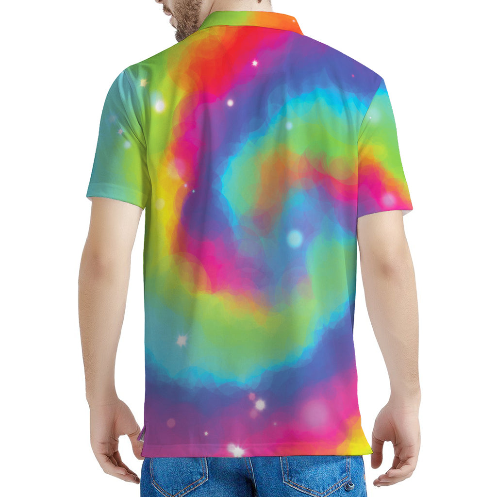Rainbow Spiral Tie Dye Print Men's Polo Shirt