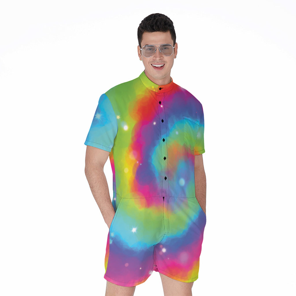 Rainbow Spiral Tie Dye Print Men's Rompers