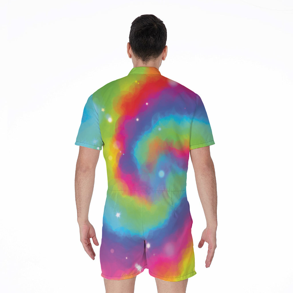 Rainbow Spiral Tie Dye Print Men's Rompers