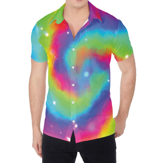 Rainbow Spiral Tie Dye Print Men's Shirt