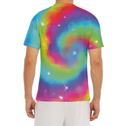 Rainbow Spiral Tie Dye Print Men's Short Sleeve Rash Guard
