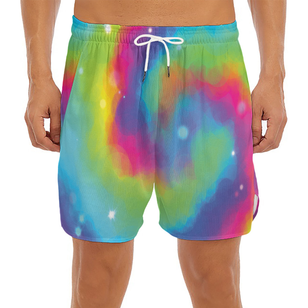 Rainbow Spiral Tie Dye Print Men's Split Running Shorts