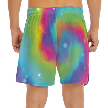 Rainbow Spiral Tie Dye Print Men's Split Running Shorts
