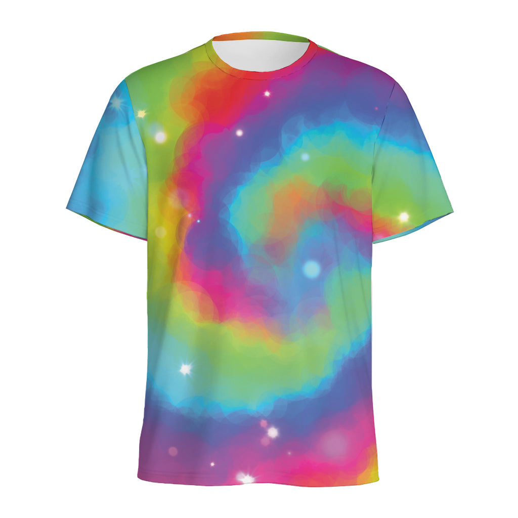 Rainbow Spiral Tie Dye Print Men's Sports T-Shirt