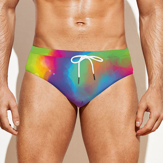 Rainbow Spiral Tie Dye Print Men's Swim Briefs