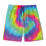 Rainbow Spiral Tie Dye Print Men's Swim Trunks