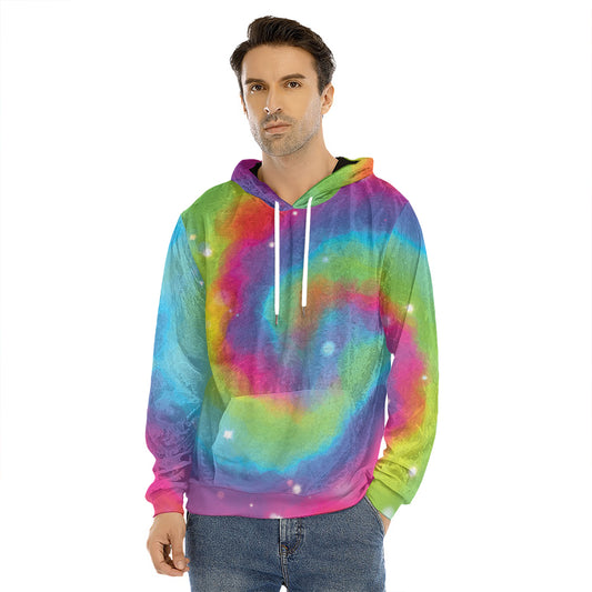 Rainbow Spiral Tie Dye Print Men's Velvet Pullover Hoodie